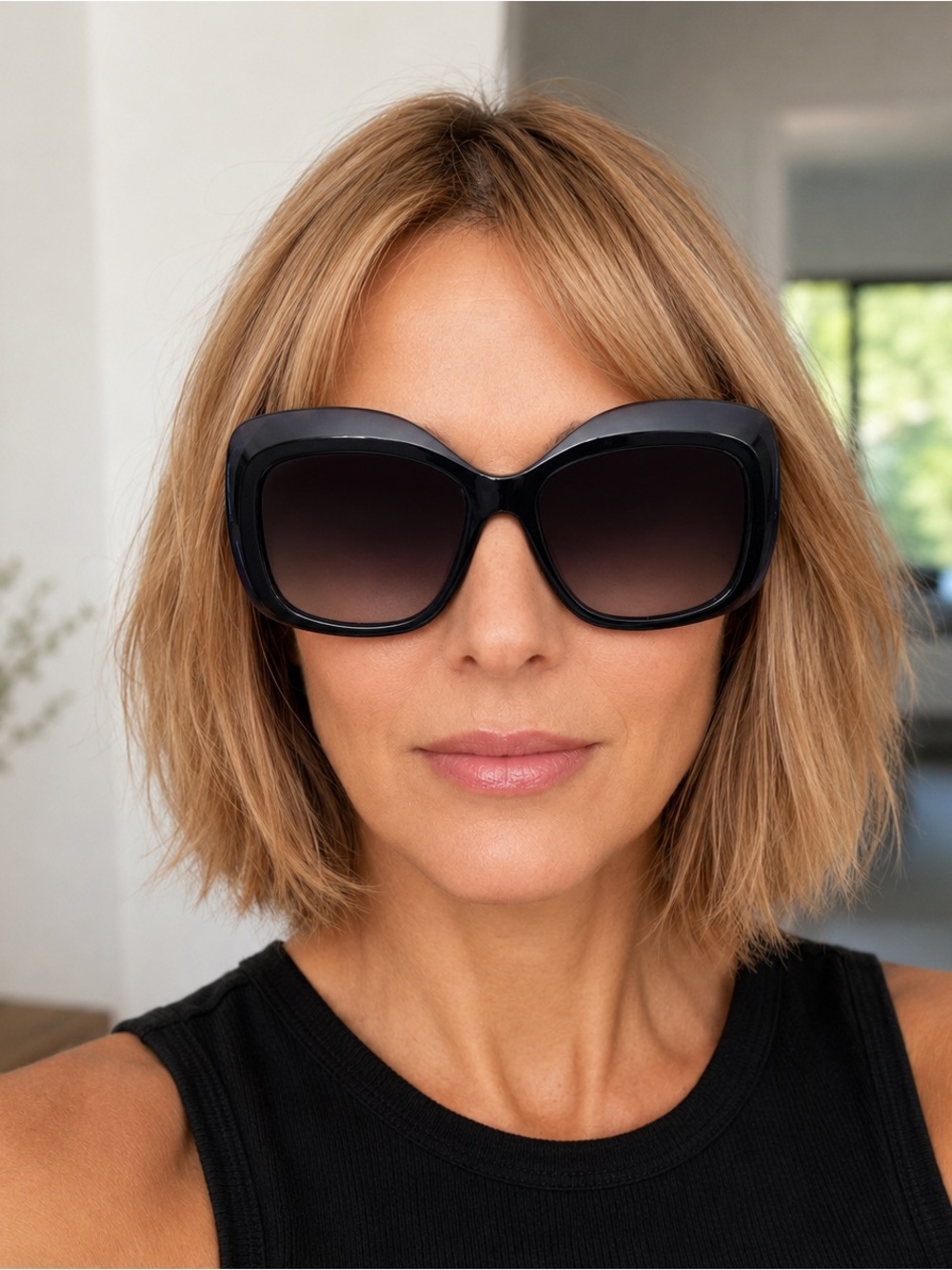 Pink Tartan Oversized Black Gradient Frame Sunglasses, Canadian made, new.